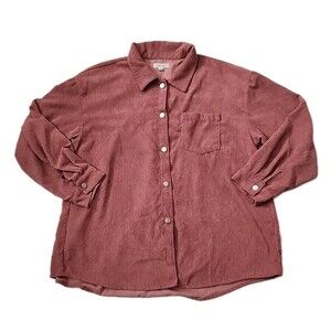 Cali Be Women's blouse Top Size M Light Pink Velvet Long Sleeve Button Up